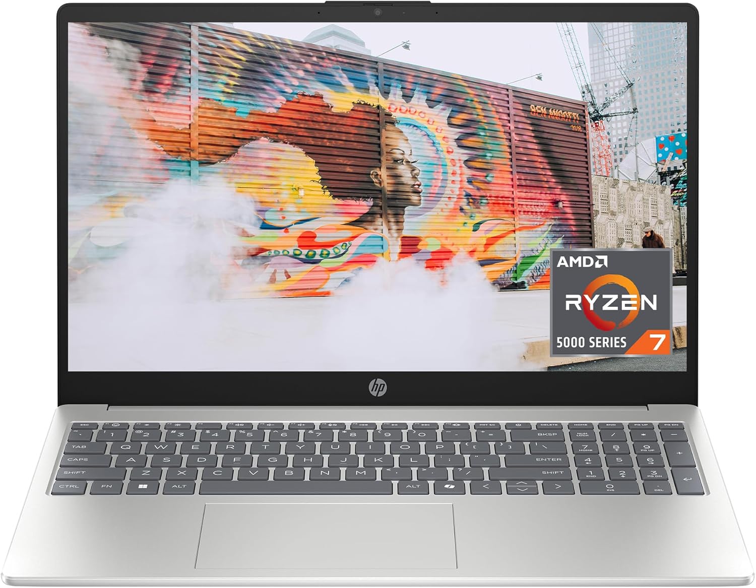 HP 15.6 inch Laptop, FHD Display, AMD Ryzen 7 5825U, 8 GB RAM, 512 GB SSD, AMD Radeon Graphics, Windows 11 Home, Natural Silver, 15-fc0502nr