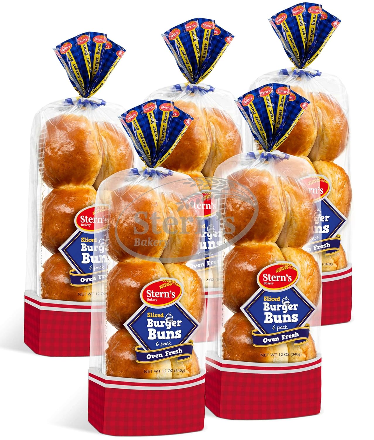 Hamburger Buns, American Classic Burger Buns, Moist and Soft Texture, Kosher Pre-Sliced Burger Buns, 6 Hamburger Rolls Included per 12 Oz Pack, 2-3 Day Shipping, Stern’s Bakery (5 Pack)