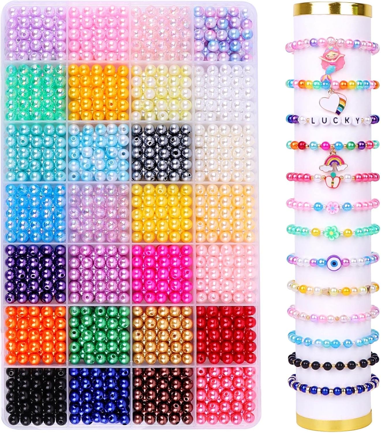 DTYDECLE 28 Colors Pearl Beads for Jewelry Making, 1680pcs Round Glass Pearl Beads Plastic Imitation Dyed Faux Spacer Pearls Bead for Bracelets Necklaces Earrings Making DIY Crafts