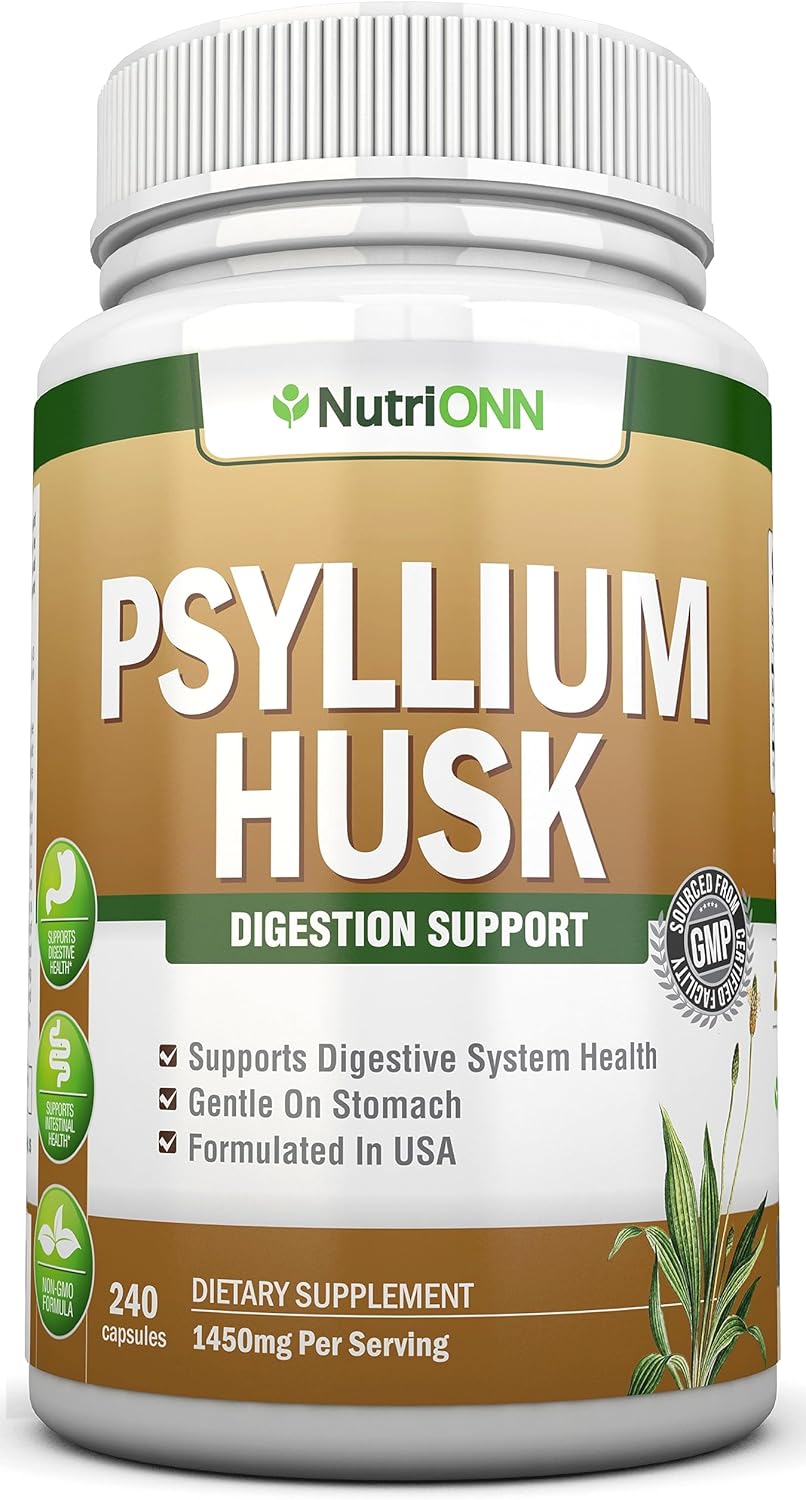PSYLLIUM Husk Capsules - 1450mg Per Serving - 240 Capsules - Premium Psyllium Fiber Supplement - Great for Digestion and Regularity - 100% Natural Soluble Fiber
