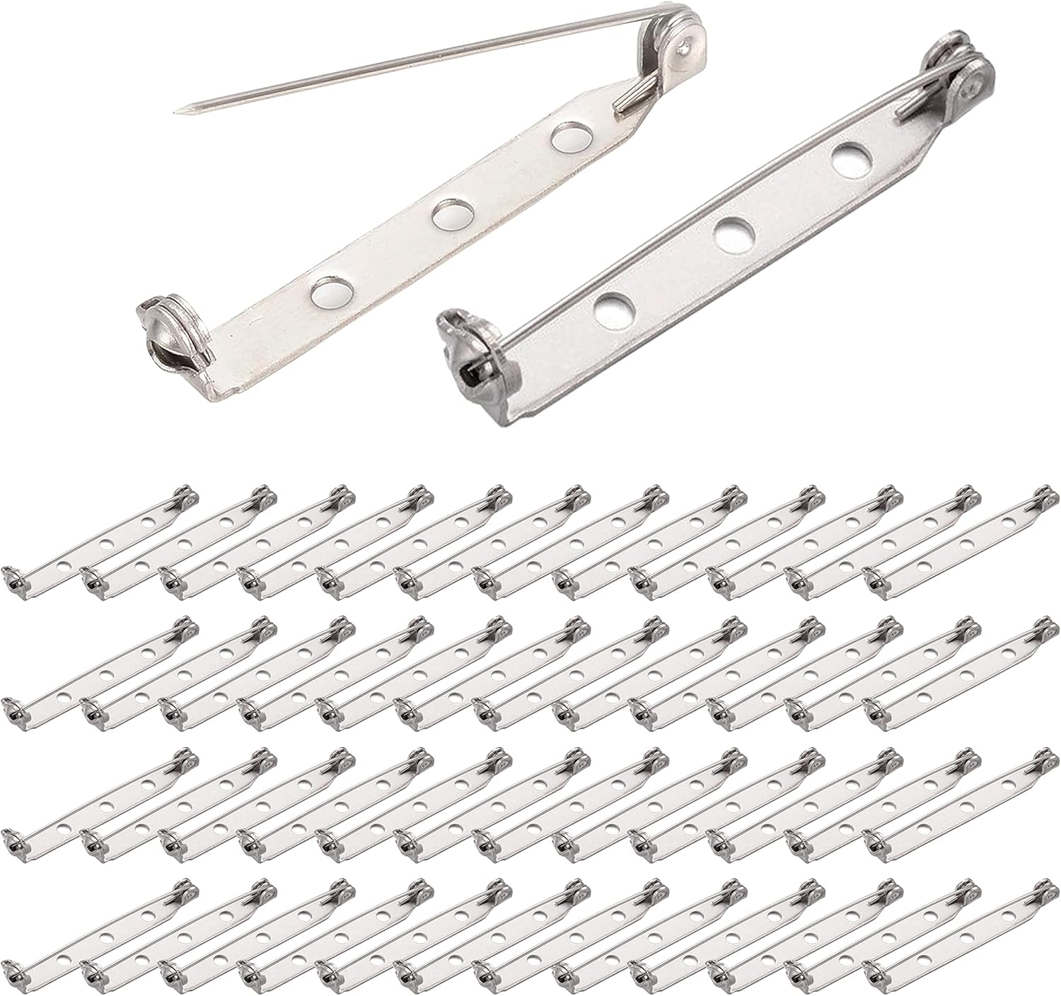 BEADNOVA Brooch Pin Back 60pcs Bar Pin Back 1.5 Inch Clasp Pinback Brooch Backings for Crafts Badge Name Tag DIY Jewelry Making and Craft (60 Pcs, Silver Color)