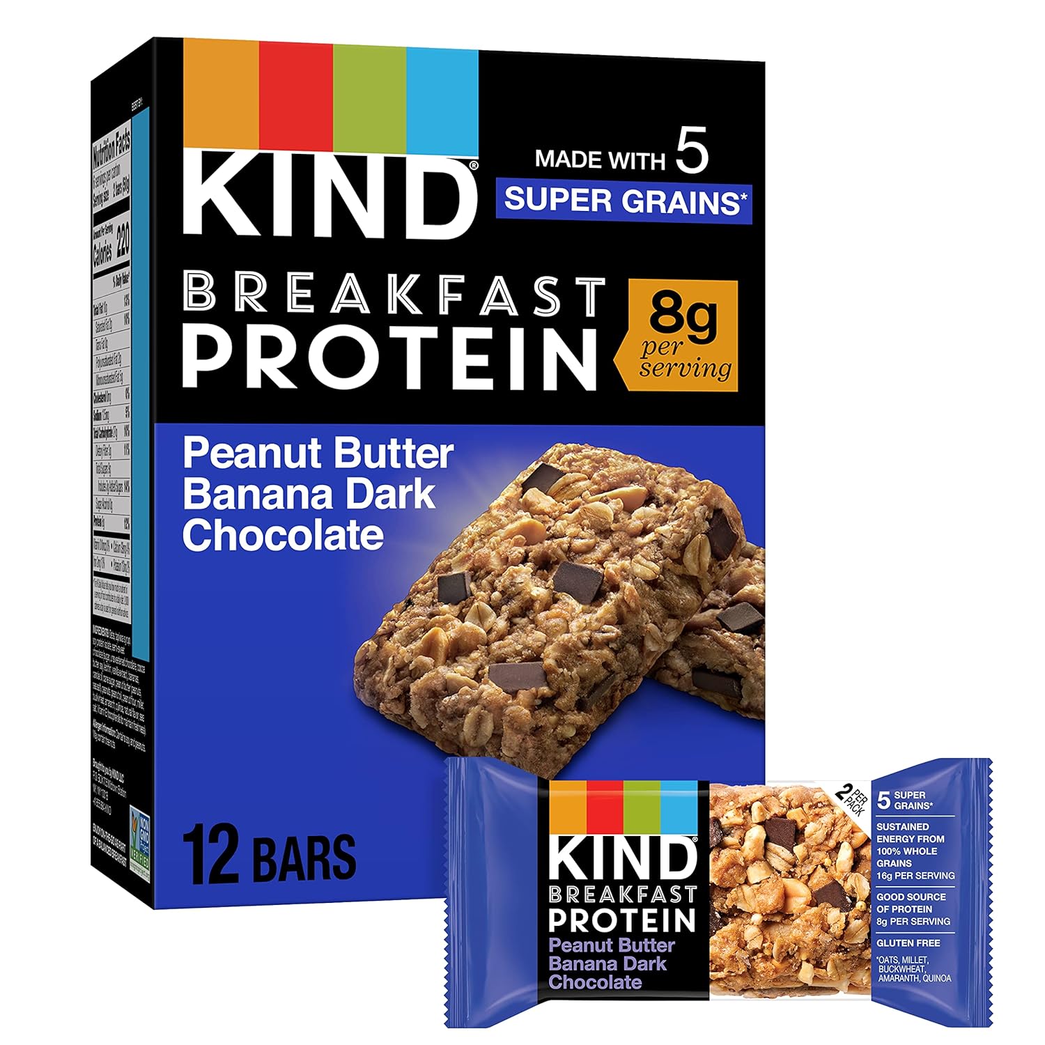 KIND Breakfast Protein Bars, Peanut Butter Banana Dark Chocolate, Healthy Snacks, Gluten Free, 8g Protein, 6 Count