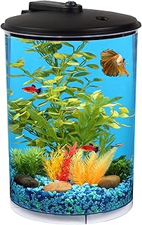 Koller Products 3-Gallon 360 Aquarium with LED Lighting (7 Color Choices) and Power Filter, Ideal for a Variety of Tropical Fish,Crystal-Clear Clarity,AP360A-3FFP