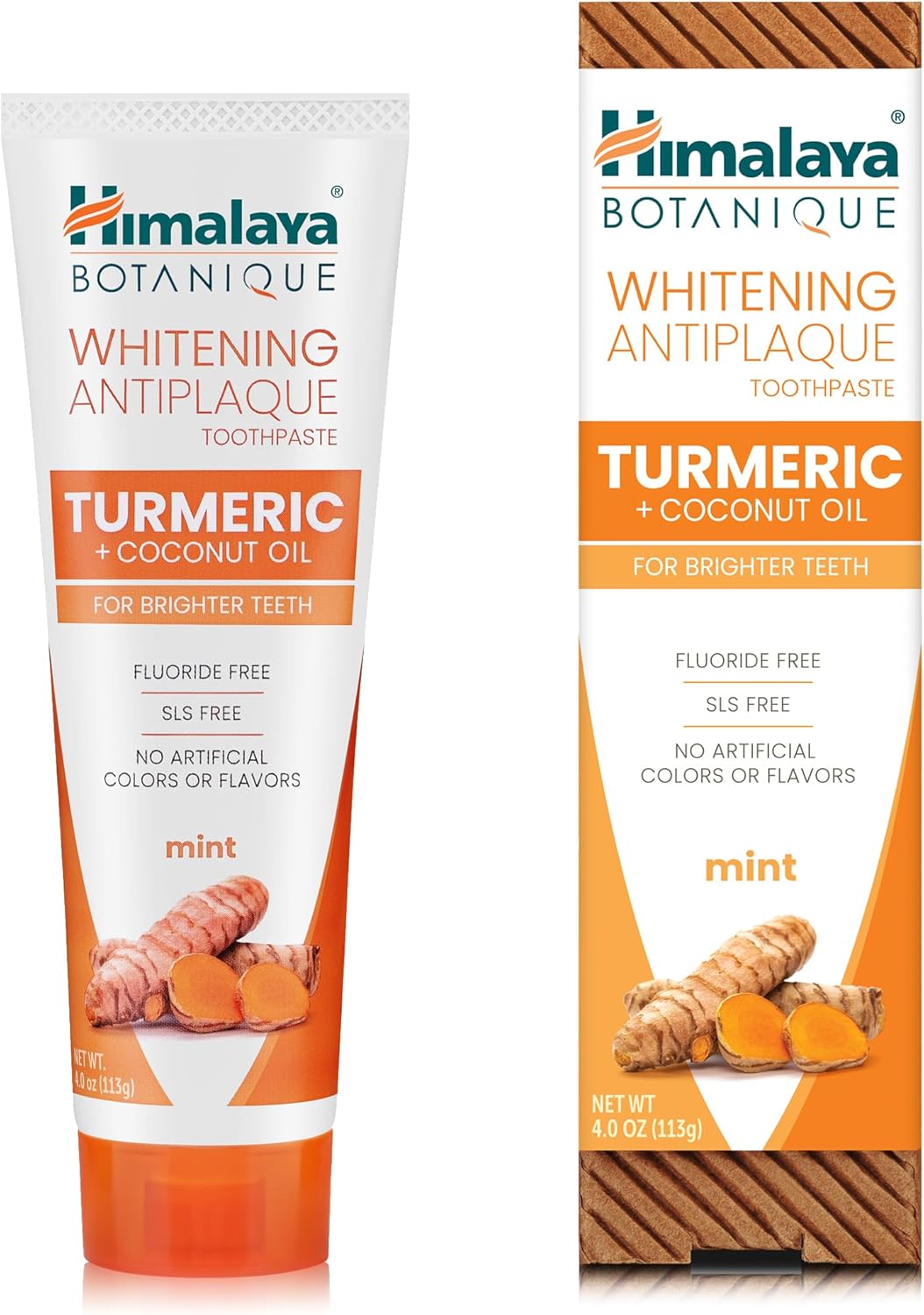 Himalaya Whitening Antiplaque Toothpaste with Turmeric + Coconut Oil for Brighter Teeth, 113g
