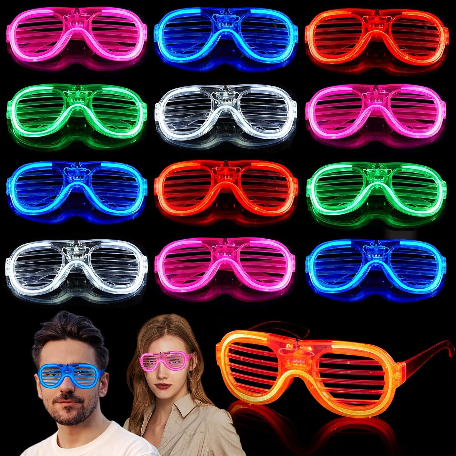 Mikulala 12Pcs LED Glasses Party Supplies Party Glasses 5 Colour Light up Glasses for Birthday Christmas Concert Light Up Toys Glow in the Dark Neon Party Decorations for Adults