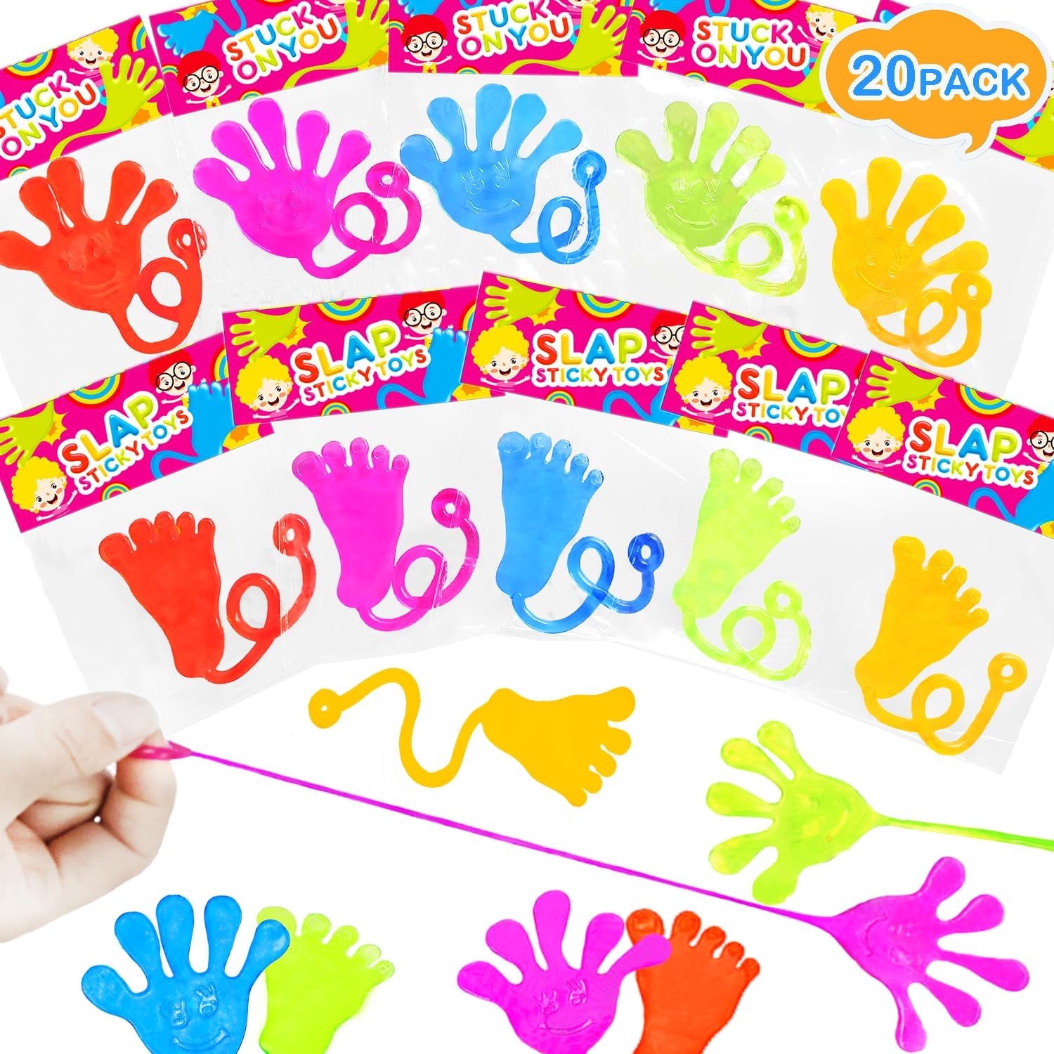 Large Sticky Hands & Feet Party Favors Supplies for Toddlers (20 PCS),Birthday Pinata Goodie Bag Stuffer Fillers for Kids,School Student Non Candy Treats Treasure Box Prizes Toys Gifts for Boys Girls