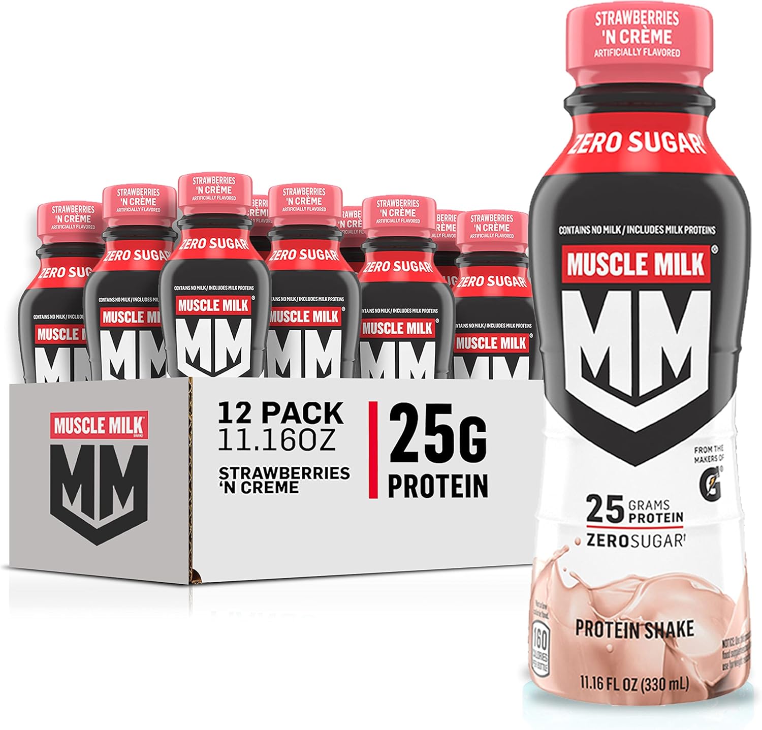 Muscle Milk Genuine Shake, Strawberry, 11.16 Fl Oz Bottles (Pack of 12)