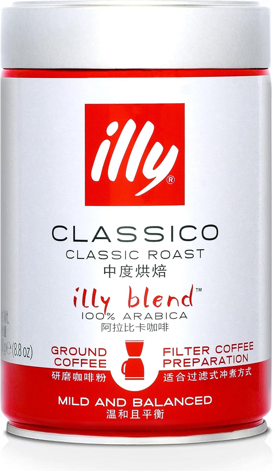 illy Coffee - Classico Filter Coffee - Medium Roast - 100% Arabica Coffee - Ideal for Filter/Cafetiere Preparation - 250g Tin