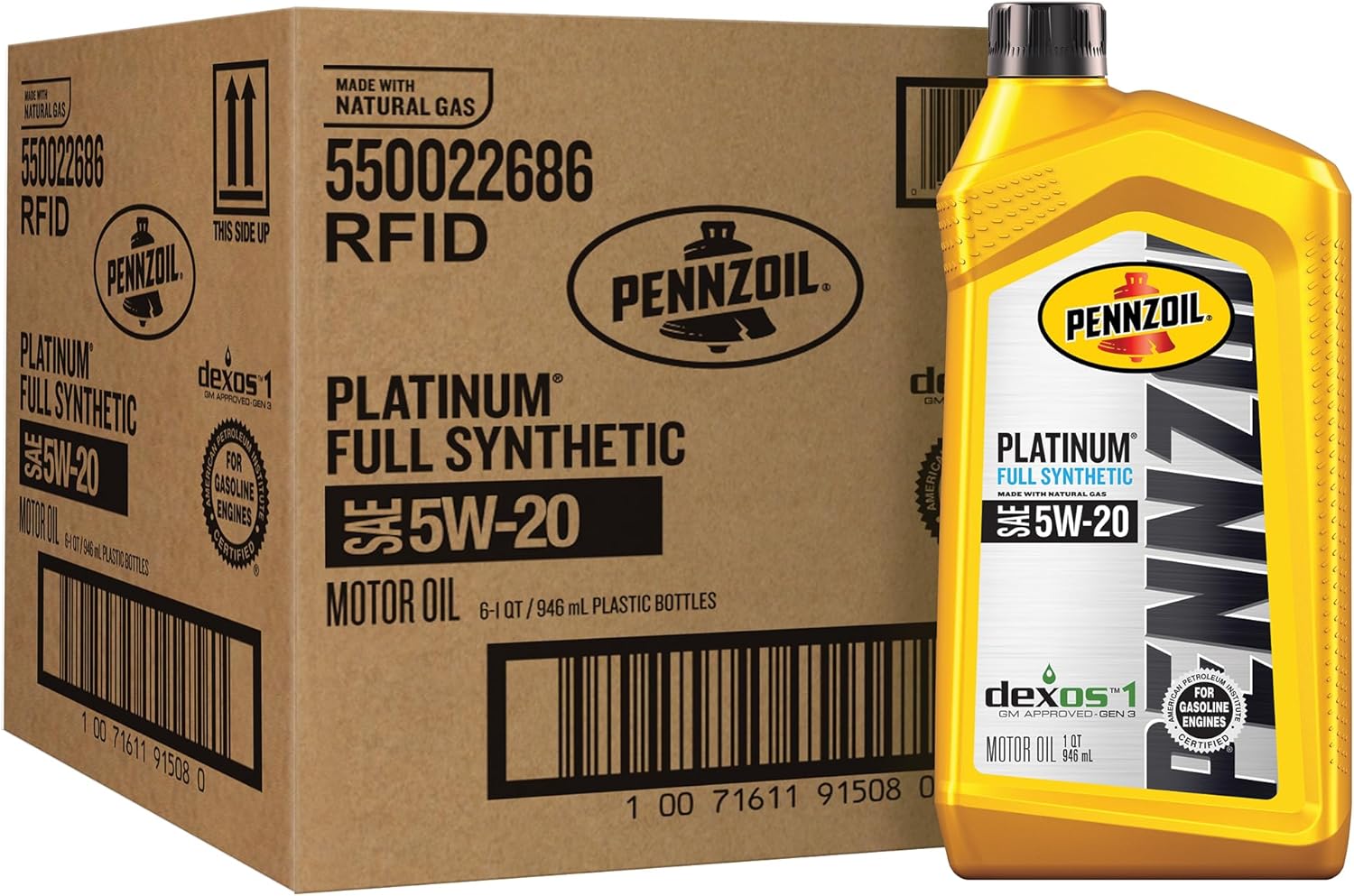 Pennzoil Platinum Full Synthetic 5W-20 Motor Oil, 1 Quart (6 Pack)