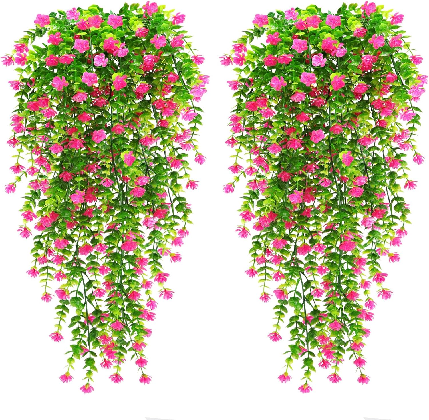Yueshop 4PCS Artificial Hanging Flowers, UV-Resistant Artificial Hanging Plants Flowers Bouquet Outdoor Indoor Fake Hanging Plant Artificial Flowers for Home Garden Wedding Decor (Pink)