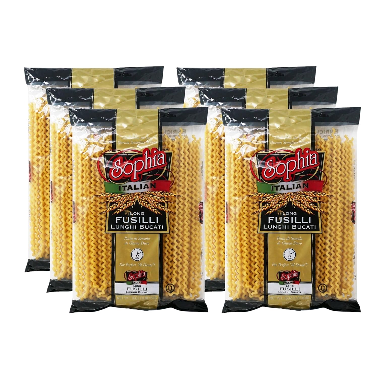Sophia Long Fusilli Pasta – Authentic Italian Fusilli Lunghi, 6-Pack | 12-Inch Giant Spiral Pasta Noodles | Long Fusilli Col Buco Imported from Italy | Gourmet Pasta for Sauces & Italian Recipes