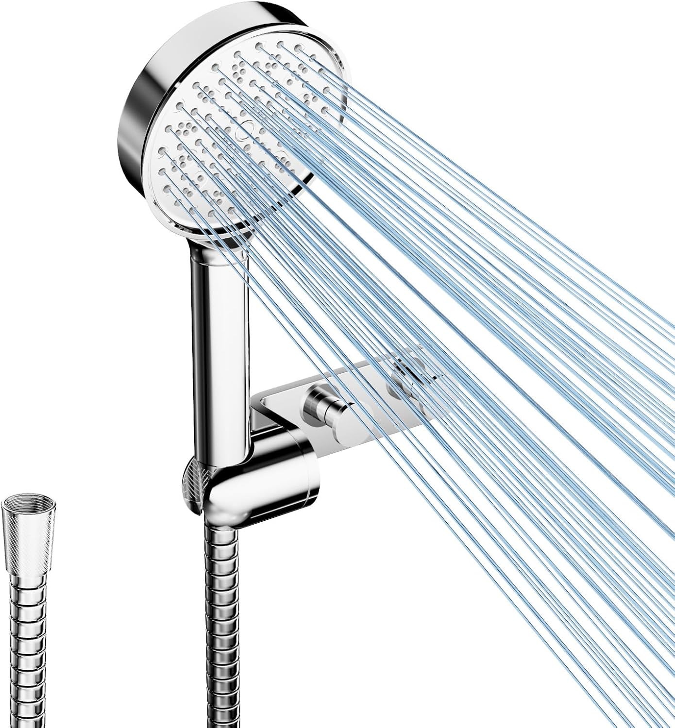 Cobbe Hard Water Filter Shower Head and 1.5m Hose with Holder, 20-Layer Filtration, High Pressure, 6 Spray Modes, Large Powerful Handheld Showerhead for Residual Chlorine Remove, Low Water Pressure