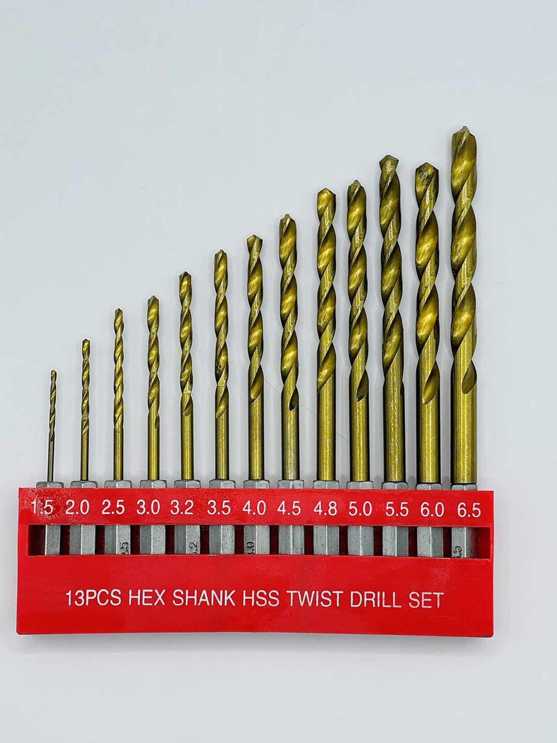 hep® 13pc Titanium Coated Hss Drill Bit High Speed Twist Steel drill Bit 1/4" Hex With Holder For wood, metal, aluminium
