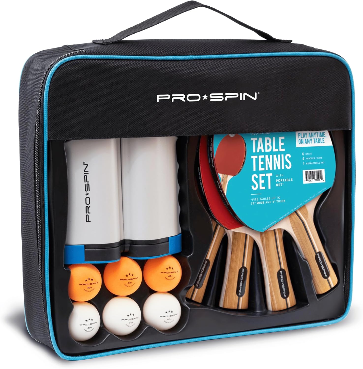 PRO SPIN Portable Table Tennis Set | Premium All-in-One Kit with Retractable Net for Any Table, Bats, 3-Star Ping Pong Balls & Storage Case | Great Gift & Indoor/Outdoor Game