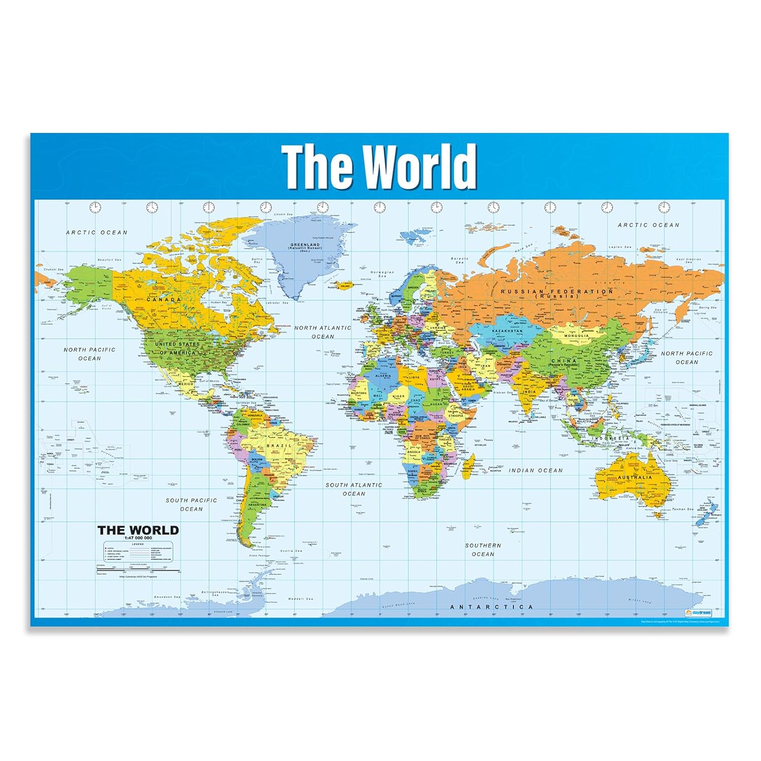 World Map - Wall Chart - EXTRA LARGE - A1 (850mm x 594mm) - Laminated - Geography Secondary & Primary School Classroom Wall Charts by Daydream Education.