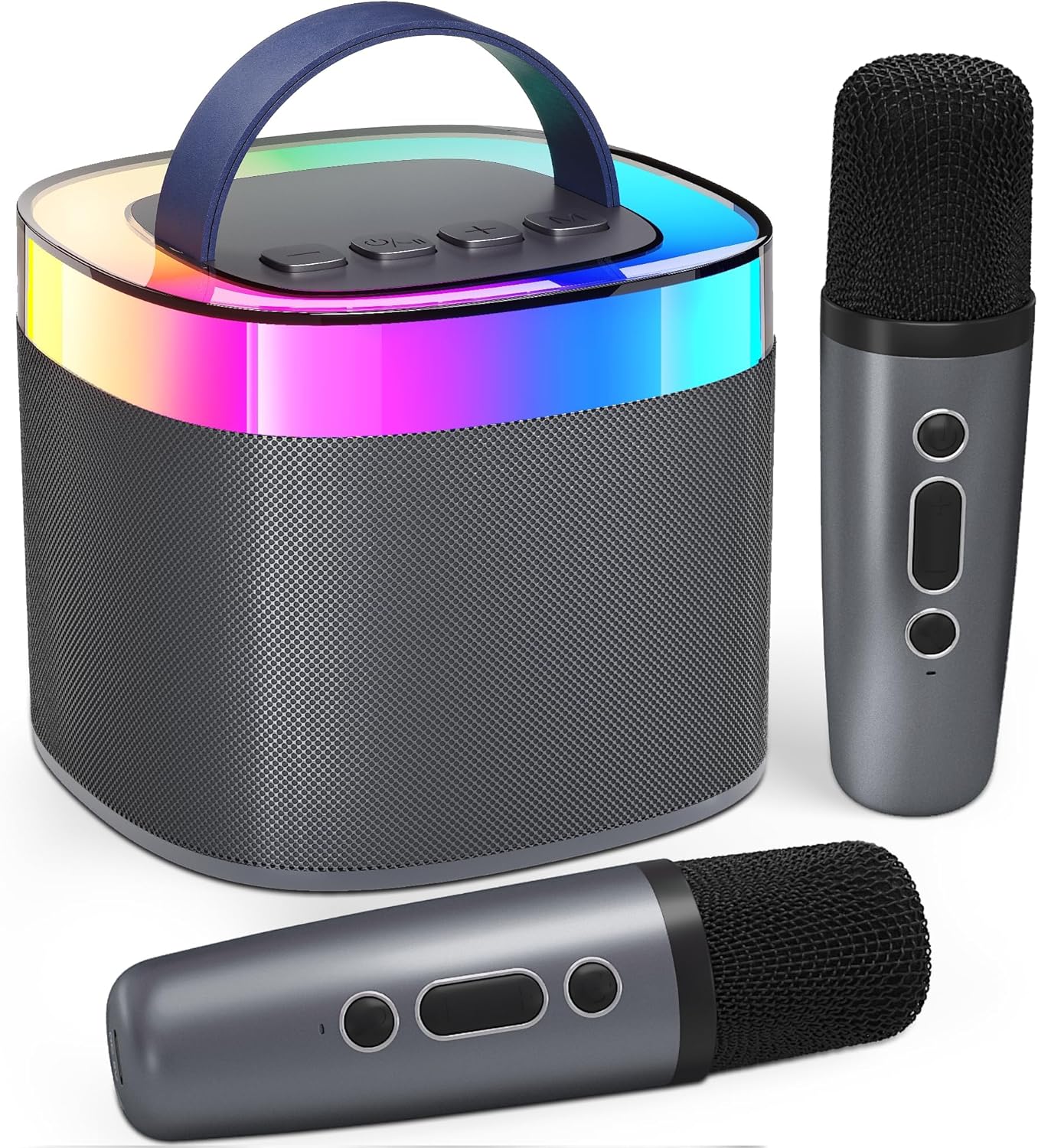 Bluetooth Portable Karaoke Machine, Bluetooth Karaoke Speaker with 3 Built-in Speakers with 2 Microphones and Party LED Lights, Gift for Friends, Black