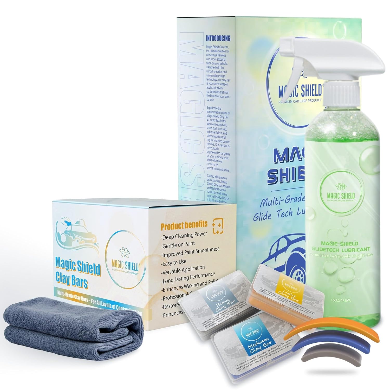 Clay Bar Triple Pack – 100g Light, Medium & Heavy Bars + GlideTech Lubricant Spray | Professional Auto Detailing, Deep Cleaning & Shine Restoration