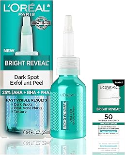 L'Oreal Paris Bright Reveal Dark Spot Exfoliant Peel, 25% AHA BHA PHA Face Exfoliator Solution, Gentle Skincare to Visibly Reduce Dark Spots and Renew Skin Texture, Includes SPF Lotion Sample