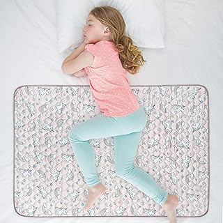 Organic Incontinence Pads for Kids & Toddlers - 5 Layer Waterproof Protectors for Overnight Bed Wetting - Reusable & Washable Pee Pads - Fits Twin to Full Size Beds - 34" x 52" Unicorn