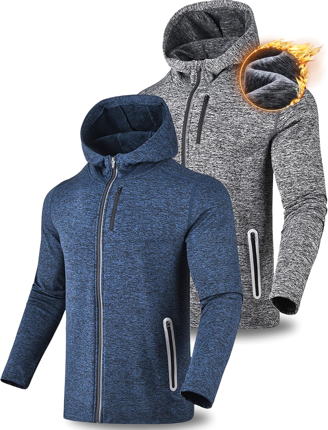 Liberty Imports 2-Pack Men’s Zip-Up Hoodies with Zipper Pockets, Lightweight Fleece Sweatshirts for Running Casual Activewear