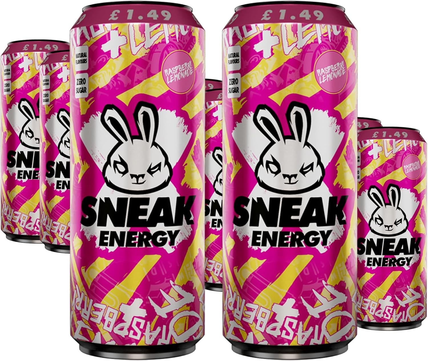SNEAK Energy Drink Cans | Raspberry Lemonade | No Sugar. No Nasties. Just Natural Caffeine, Focus Boosting Nootropics in a Can | 330ml x 12