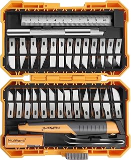 MulWark 32-Piece Precision Hobby Knife Set - Exacto Knife Set For Modeling - Craft Knife Handle Customized With Chiseling, Stencil Edge And Fine Point Blades With Sharpening Stone And Steel Ruler