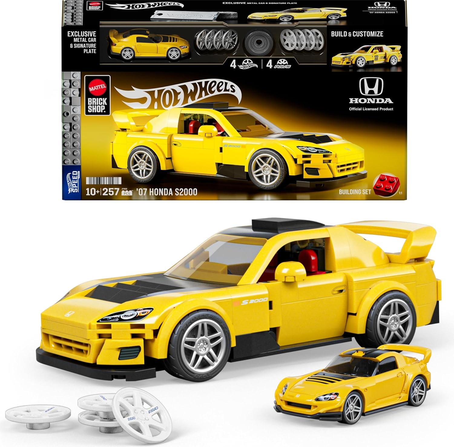 Mattel Brick Shop Hot Wheels Speed Series Building Set, '07 Honda S2000 with 257 Pieces, Realistic Details and Custom Decals, Adult Collectors and Kids Ages 10+