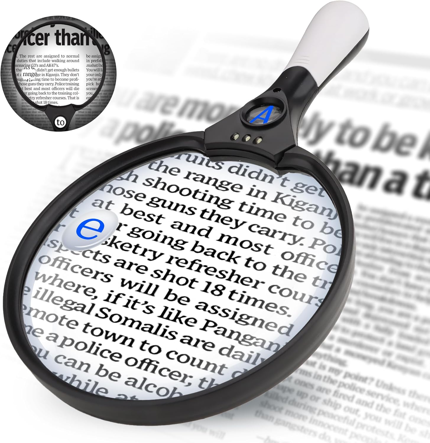 Large Magnifying Glass with Light, 5.5inch Handheld Illuminated Lighted Magnifier with 3 LED Lights for Seniors Reading, Inspection Coins, Jewelry, Exploring (Black)