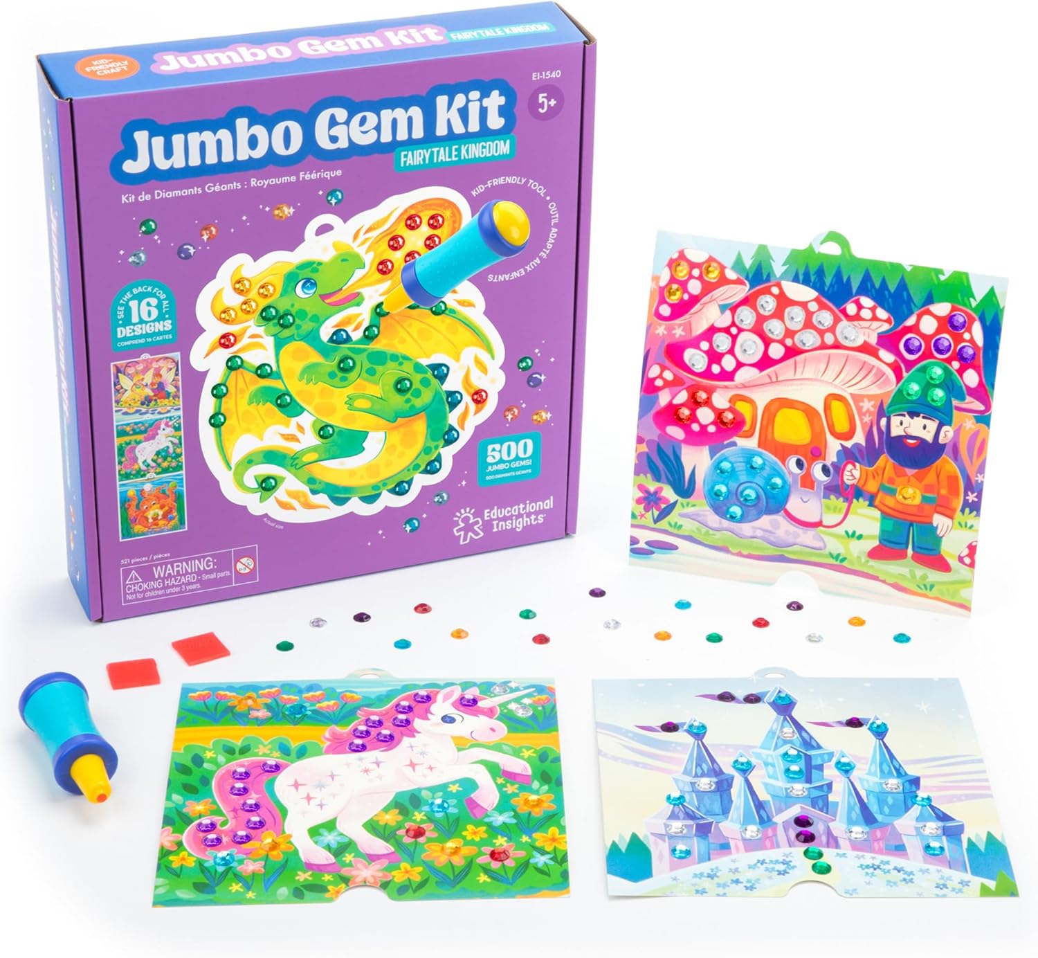 Educational Insights Learning Resources Jumbo Gem Kit Fairytale Kingdom, Toys for 5 Year Old Boys and Girls, Reusable Diamond Painting Kit for Kids, 510+ Pieces
