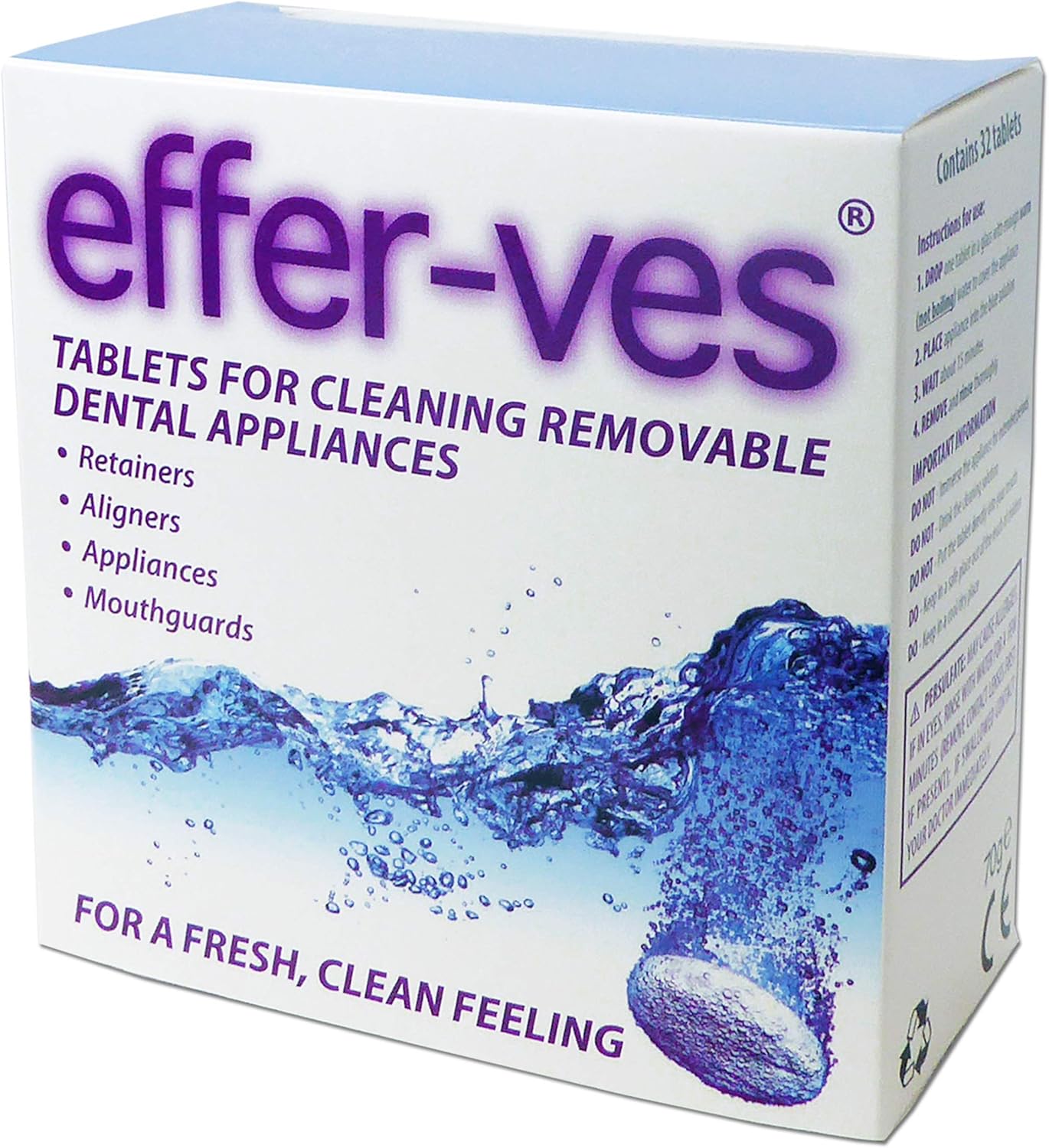 Effer-Ves Cleaning Tablets Orthodontic Retainers Aligners, Mouthguards by Fittydent, 32 Count