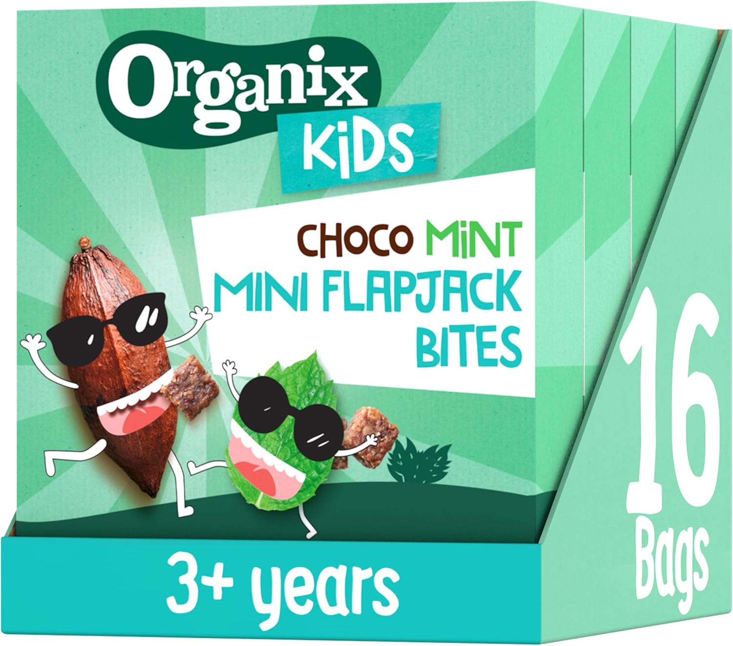 Organix KIDS Cool Choco Mint Mini Flapjack Bites 3+ Years, 4 x 23 g Bags Per Box (4 Boxes Total)