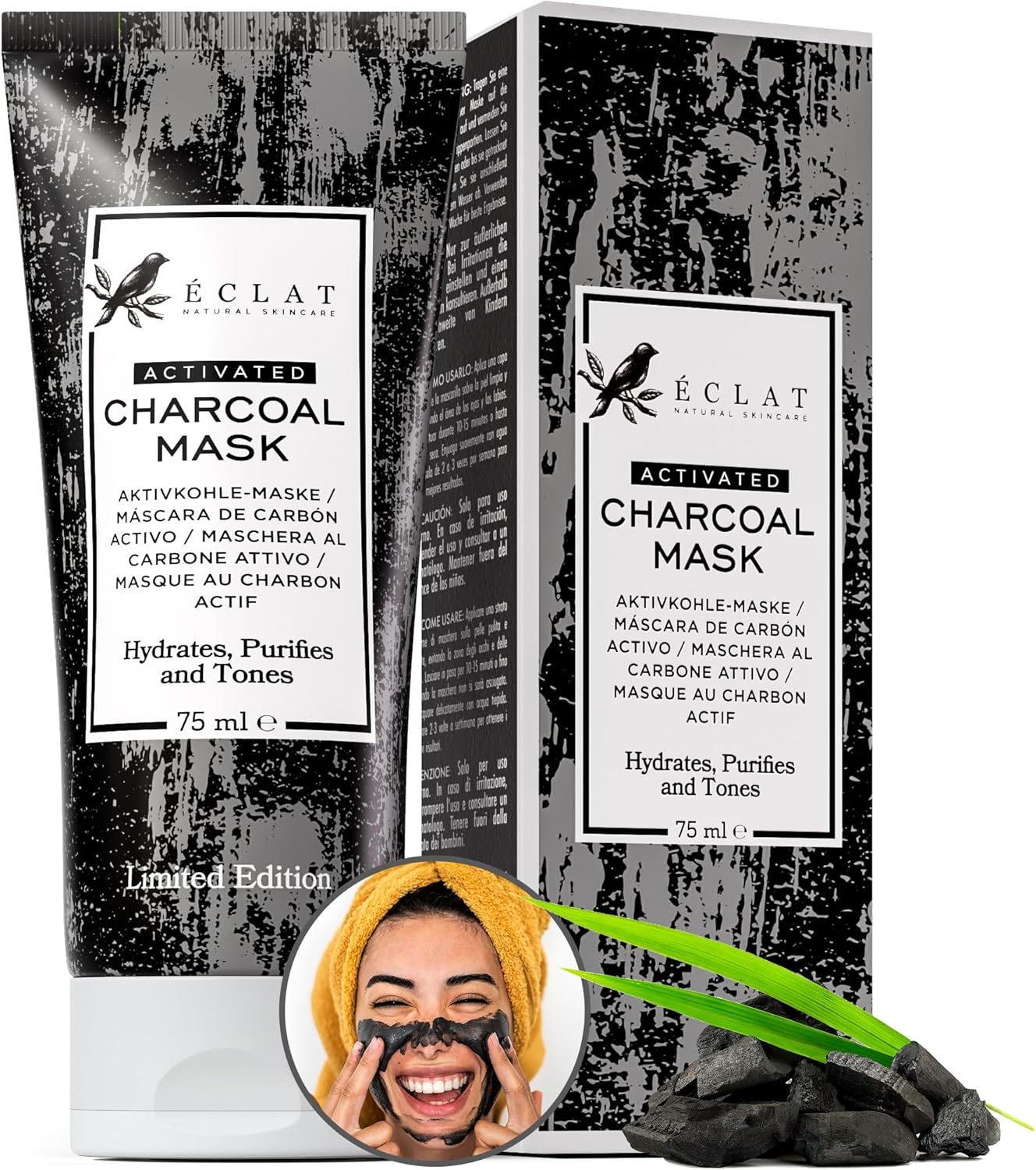 Charcoal Peel Off Face Mask - Activated Charcoal with Kaolin+Bentonite Clay, Black Head Remover for Face, Facial Peel Off Mask to Exfoliate and Prevents Breakout, Pore Mask for Men & Women