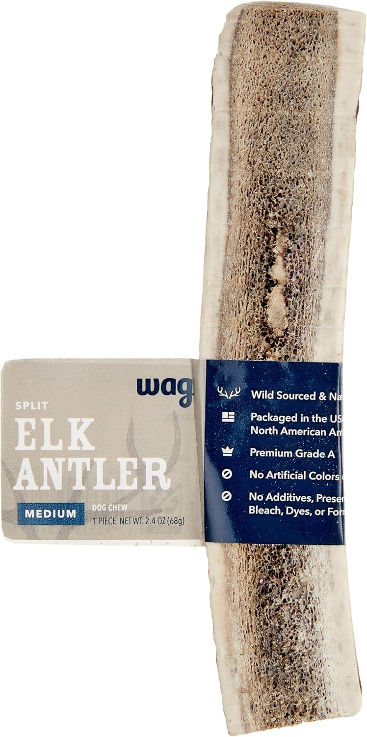 Amazon Brand - Wag Split Elk Antler, Naturally Shed, Long Lasting for Aggressive Chewers, Medium (Best for Dogs 15-30 lbs)