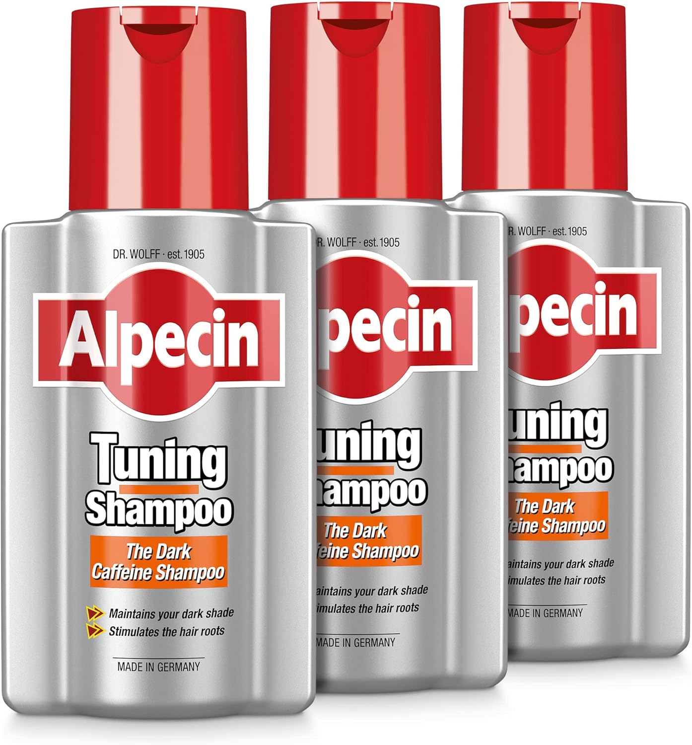 Alpecin Tuning Shampoo 3x 200ml | Preserves Natural Hair Colour and Supports Natural Hair Growth | Dark Caffeine Shampoo to Cover Early Grey Hairs | Hair Care for Men Made in Germany