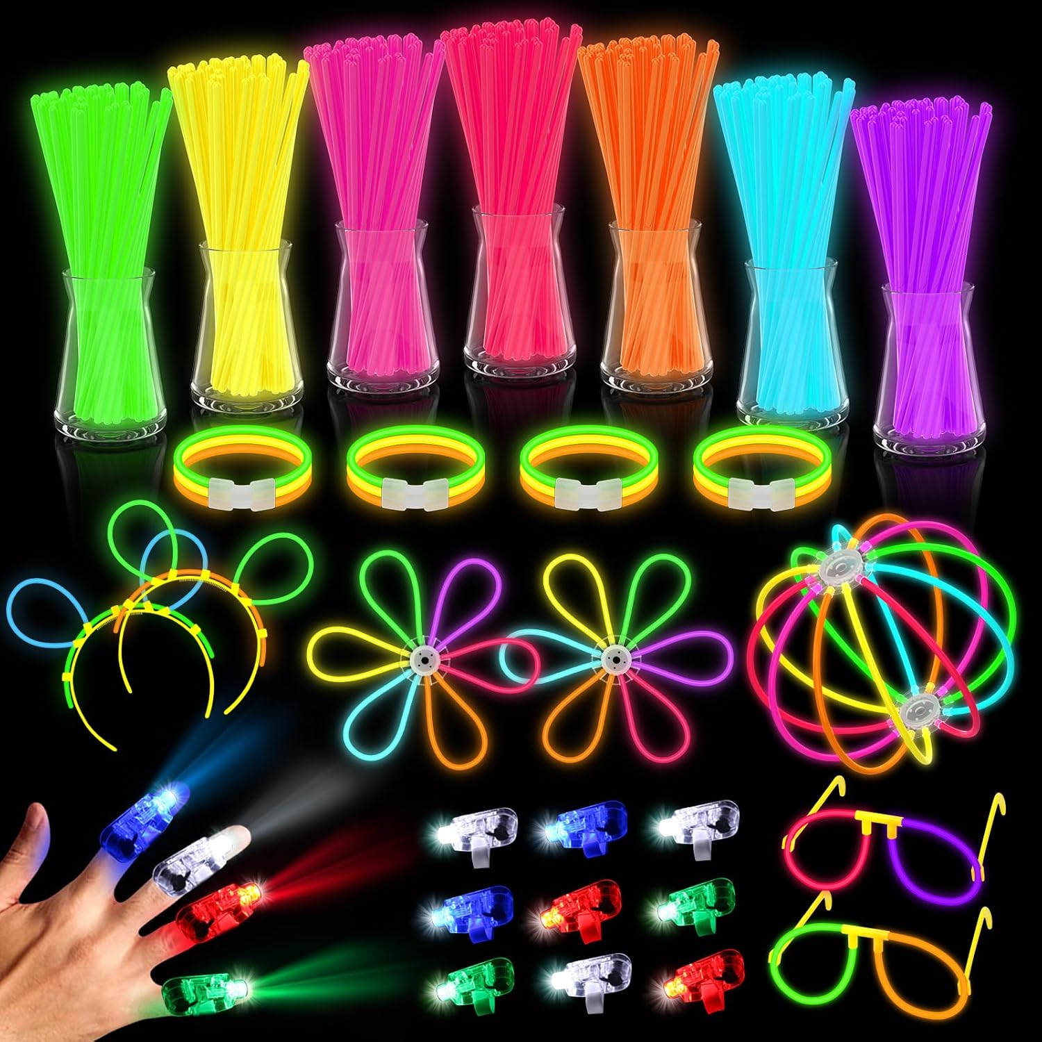 JIJI&CUI [12-Hour Glow] 224pcs Glow Sticks Kit | Waterproof & Unbreakable with 124+ Connectors | Party/Camping/Emergency Use (CE+UKCA Certified)