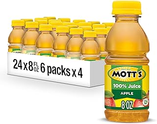 Mott's 100% Original Apple Juice, 8 Fl Oz Bottles, 24 Count (4 Packs Of 6), 2 Servings Of Fruit, 100% Fruit Juice, Gluten-free, Caffeine-free, Kosher, Contains No Artificial Colors Or Sweeteners