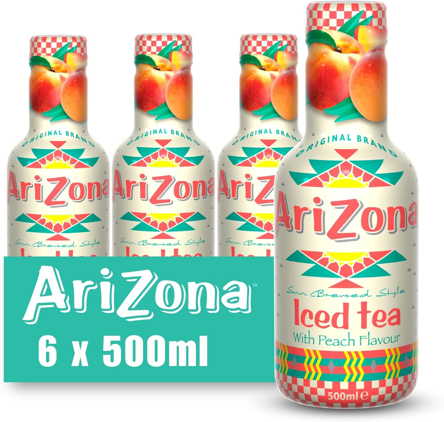 Arizona Peach Iced Tea, Pack of 6 x 500ml PET Bottles, Delicious Fruit Tea Drink, No Artificial Flavours or Preservatives.