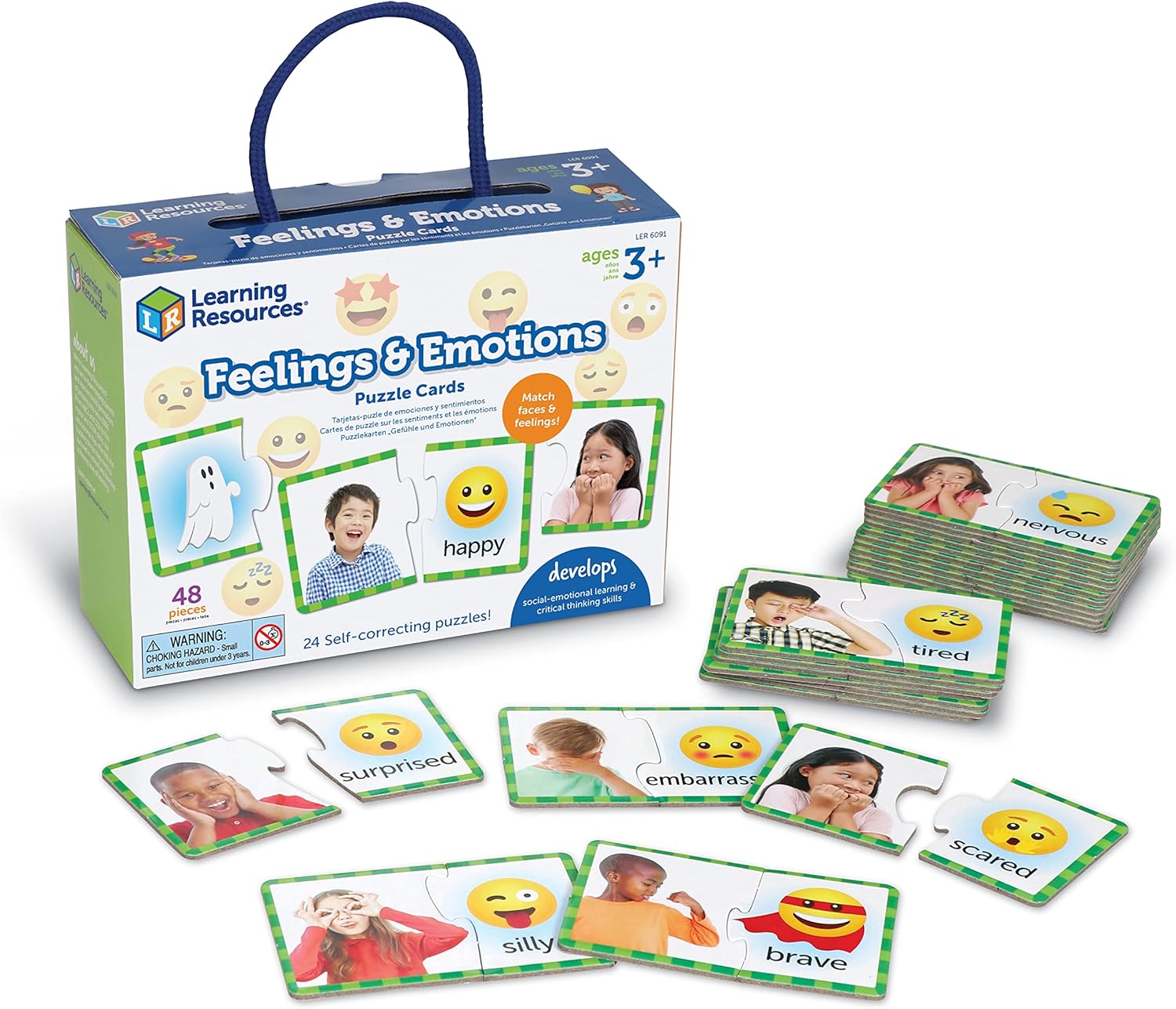Learning Resources Feelings & Emotions Puzzle Cards, 48 Pieces, Social Skills, Speech Therapy Materials, Social Emotional Learning Toys and Games for Kids, Ages 3+