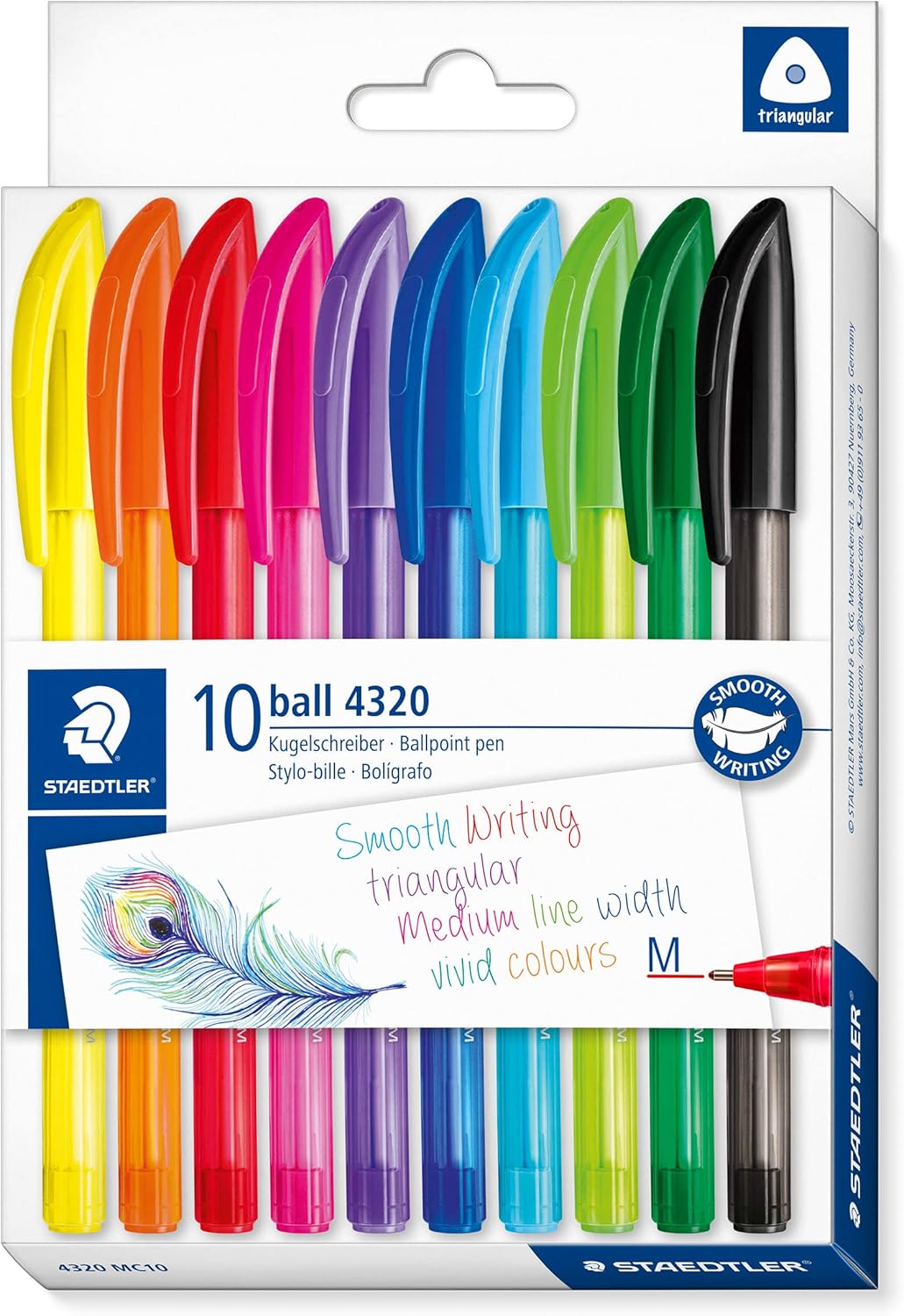 STAEDTLER 4320 MC10 Stick Rainbow Ballpoint Pen - Assorted Colours (Pack of 10)