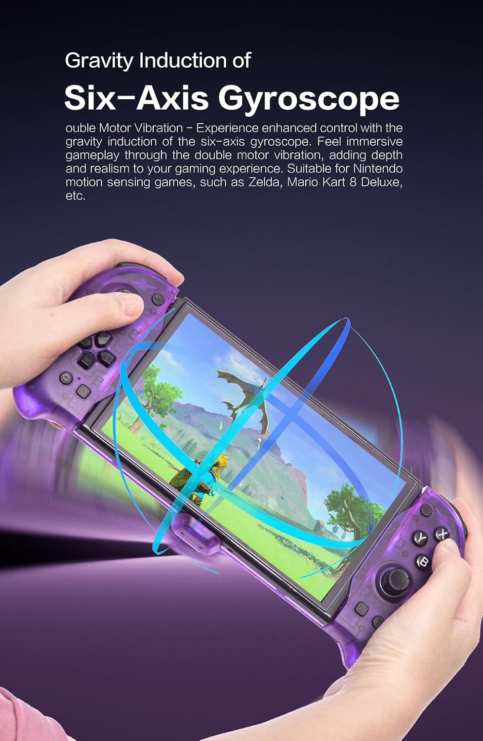 ECHZOVE Nintendo Switch OLED Controller Grip, Ergonomic Controller for Switch OLED and Switch with Gravity Induction of Six-Axis Gyroscope, Double Motor Vibration, Kickstand and Game Card Slot-Purple