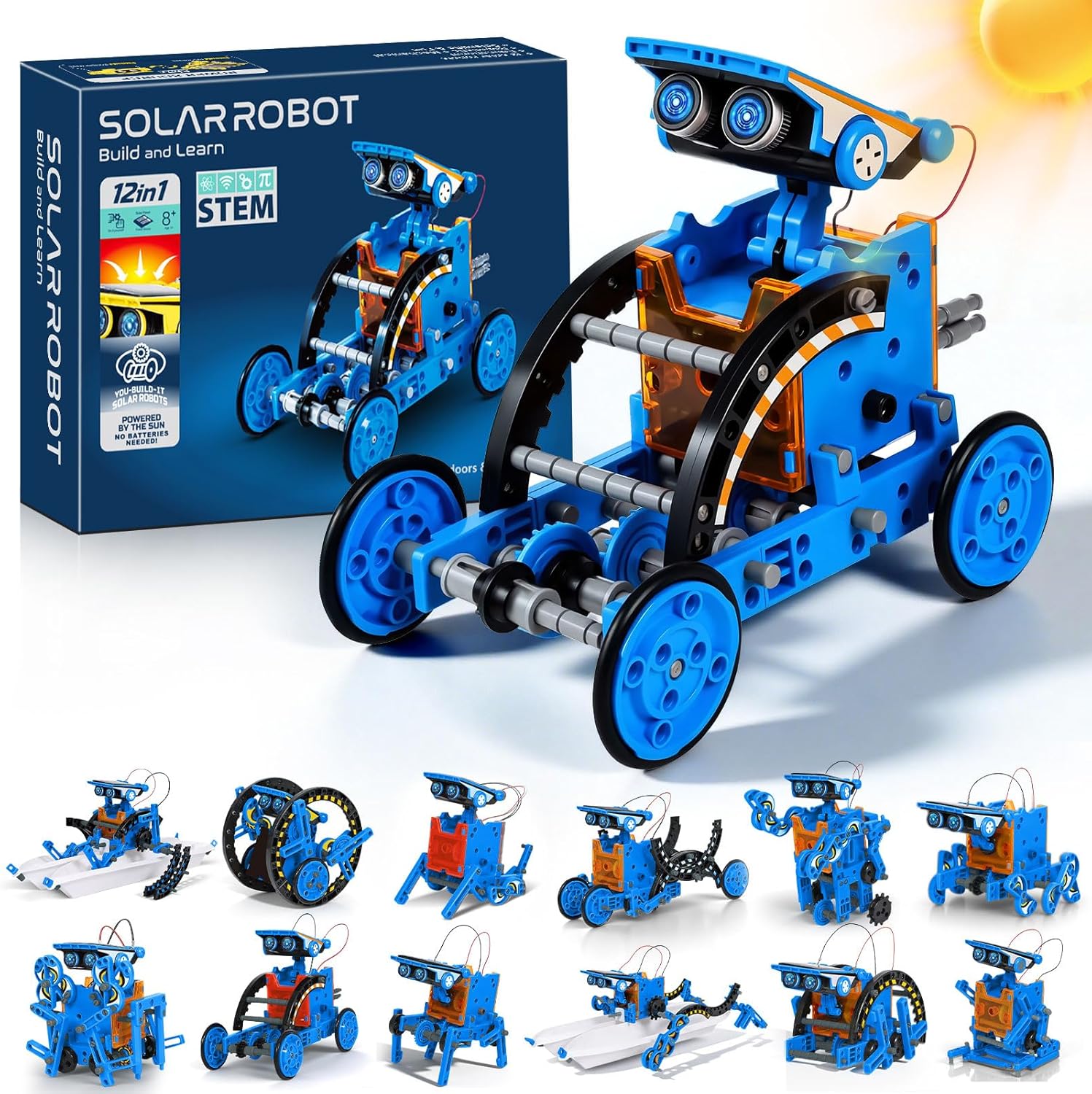 OMWay 12-in-1 Solar Robot Toys, STEM Educational Experiment DIY Robotics Set, Science Kits for Kids Age 8-10, Solar Powered Building Set Gifts for Boys Teens Age 8-12