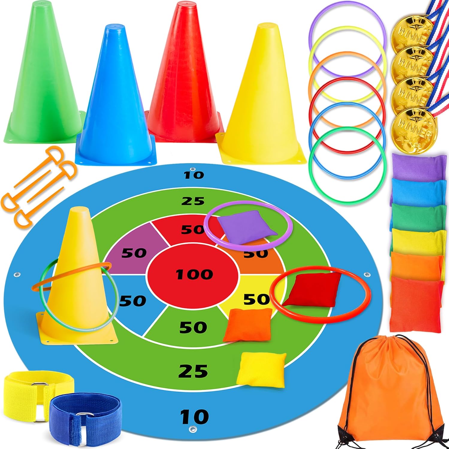 Lubibi 3 in 1 Ring Toss Game Carnival Games Set, Plastic Cones Bean Bags Ring Toss Games With Storage Bag, Throwing Rings For Kids & Adult Outdoor Garden Party Sports Day Games Outdoor Indoor Activity
