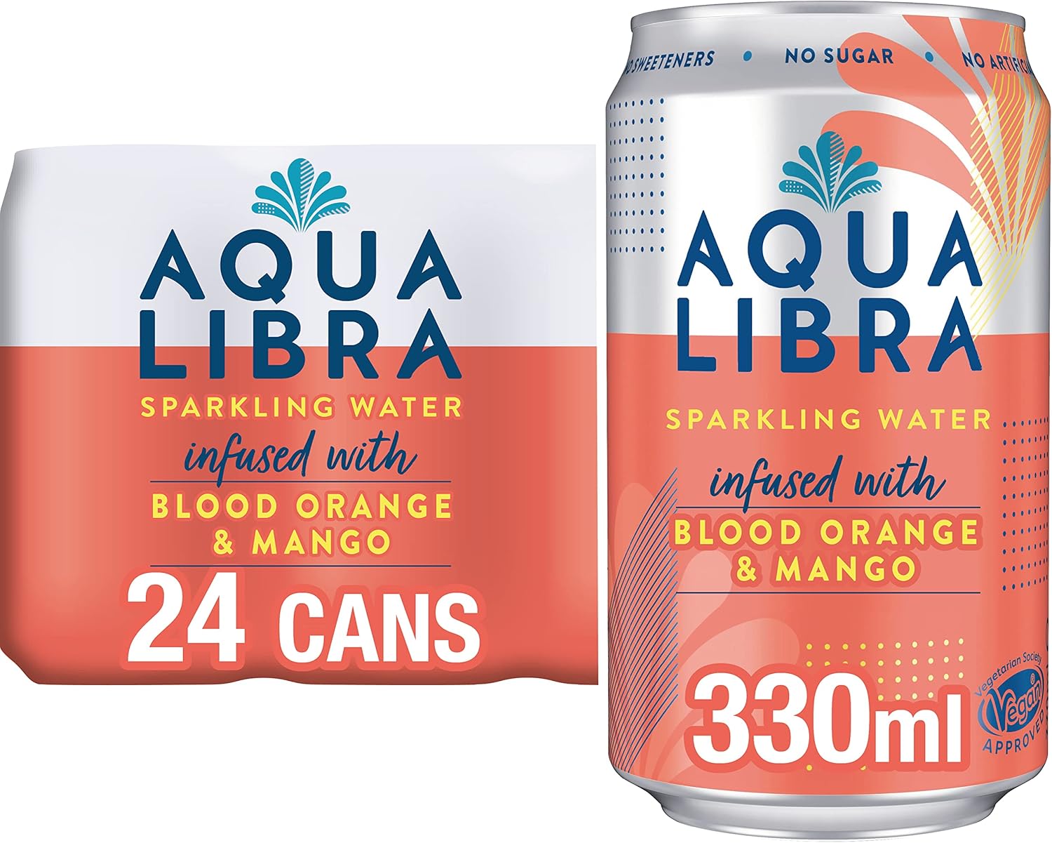 AQUA Libra Sparkling Water, Sugar-Free Fruit Water, No Sugar, No Calories, Blood Orange and Mango, 330 ml (Pack of 24)