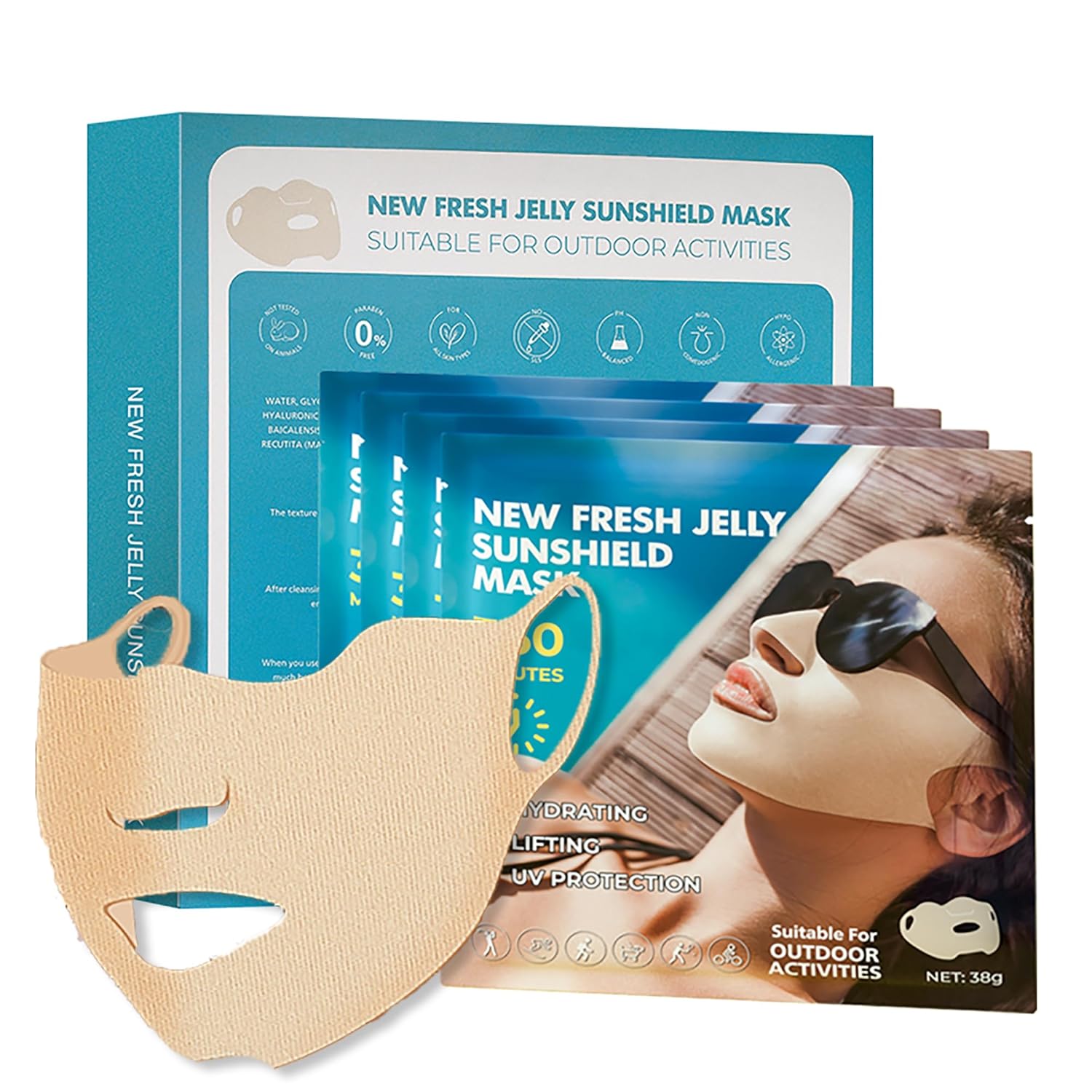 AKARY Outdoor Golf Sunscreen Patch, UV Protection Mask for Face Care, Hydrating Gel Cool Face Mask Lifting Collagen Mask Sun Protection UV Stickers Suitable for Climbing, Cycling, Outdoor Activities