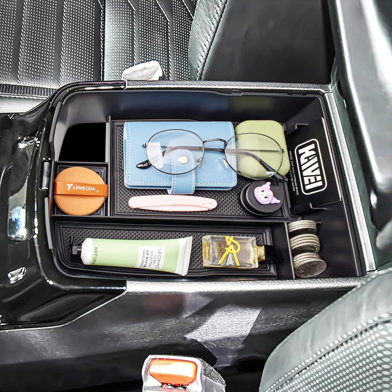 Center Console Organizer Compatible with Kia Telluride 2020 2021 2022 2023 2024 2025 Interior Accessories Insert Tray Coin Holder Armrest Secondary Storage Box, Black