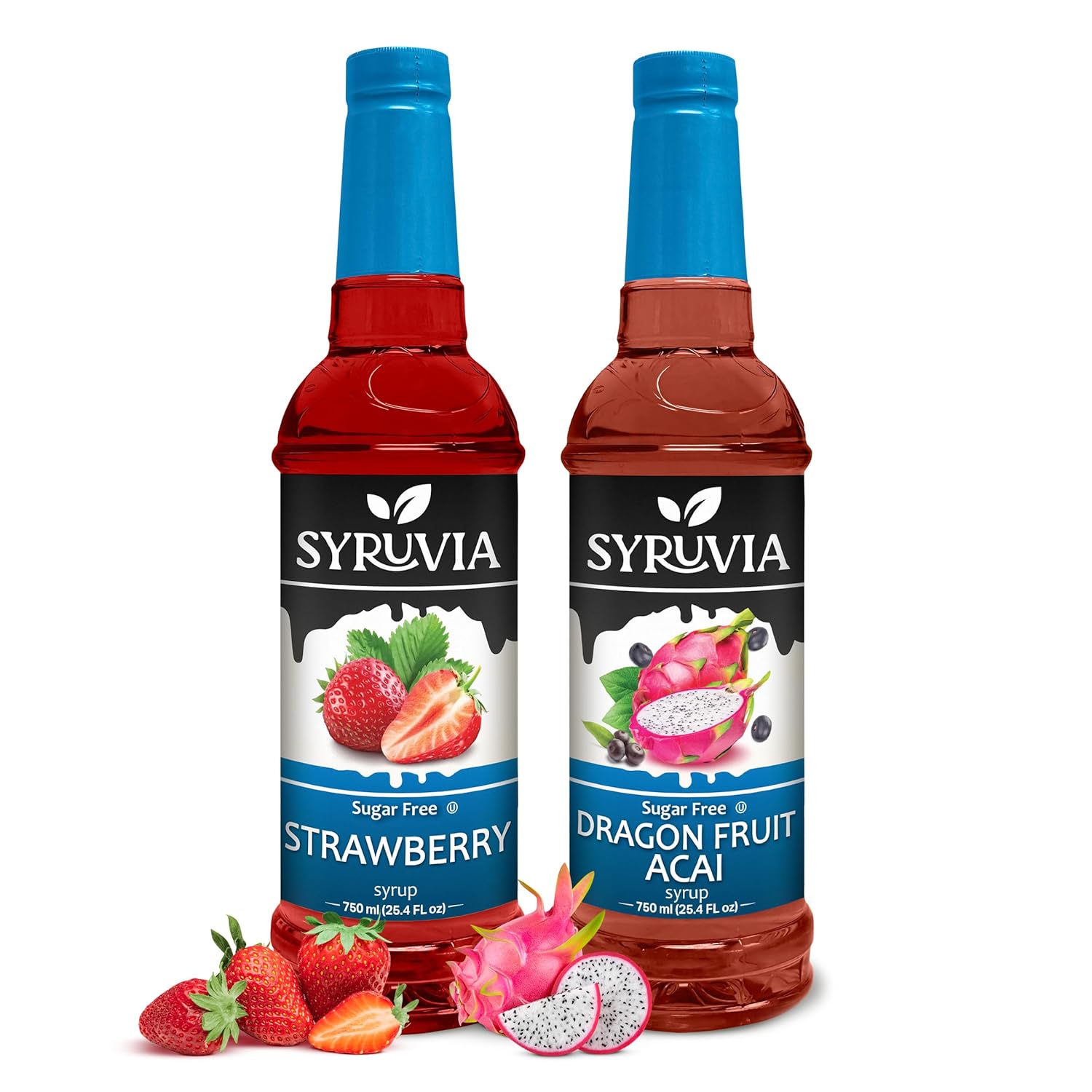 Syruvia Sugar-Free Strawberry & Dragon Fruit Acai Syrup - Premium Flavoring Syrup for Tea, Sodas, Beverages, Drinks, Desserts, Cocktails & Mocktails - 0 Calories, Kosher, Gluten Free - 25.4 fl oz.