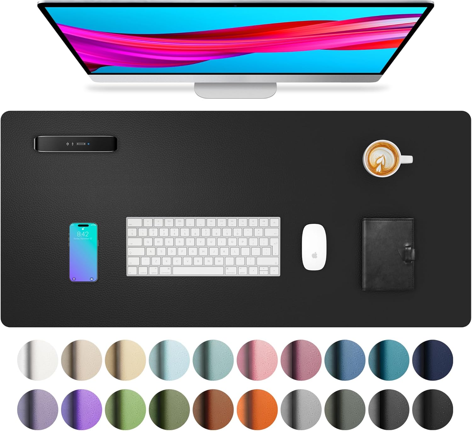 Leather Desk Pad Protector,Mouse Mat,Office Desk Mat,Non-Slip PU Leather Desk Blotter,Laptop Desk Pad,Waterproof Desk Writing Pad for Office and Home (80cm x 40cm, Black)