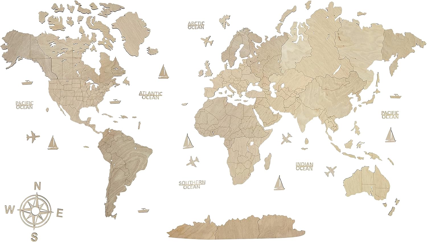 Blank Wooden World Map - Art Large Wall Decor - Size (M & L & XL) Any Occasion Gift Idea - DIY Wall Art For Home & Kitchen or Office (NATURAL, L (160x85 cm))