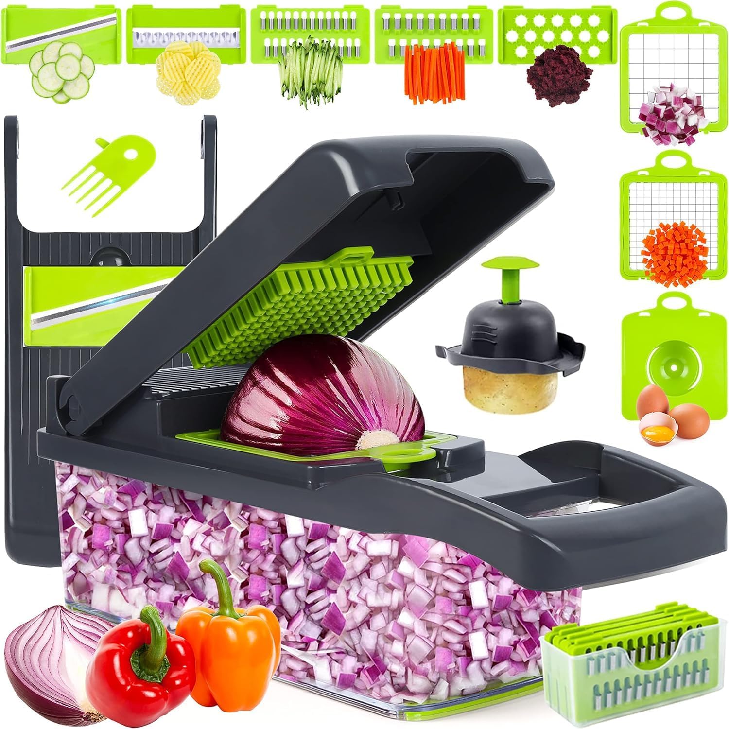 DUMAO 12 in 1 Vegetable Chopper, Multifunctional Mandoline Slicer Dicer Household Kitchen Manual Julienne Grater Cutter for Onion, Garlic, Carrot, Potato, Tomato, Fruit, Salad