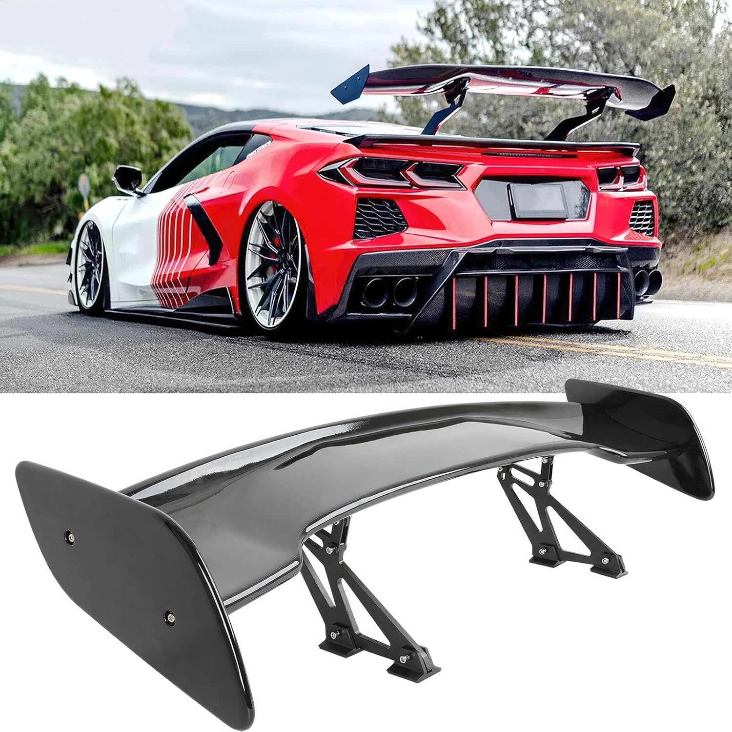 57 Inch Universal Rear Spoiler, GT Style Car Rear Trunk Spoiler Wing Spoiler Compatible with Chevy Corvette C8 C7 Camaro Mazda Miata RX-7 Nissan Lexus Toyota Honda Civic Ford Mustang Scion